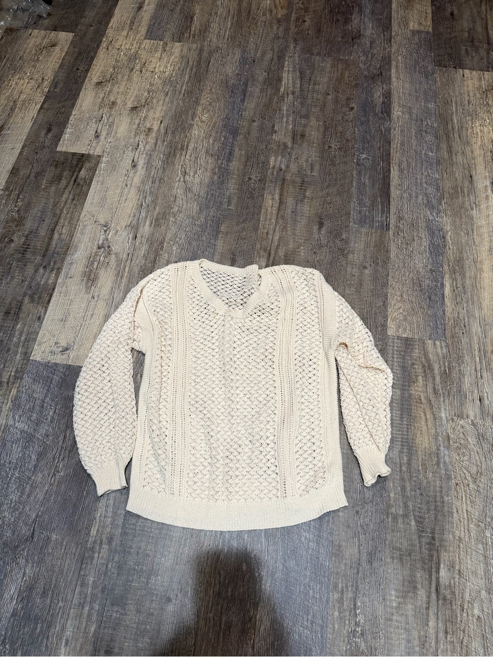 Cream Cable Knit V-Neck Women's Sweater